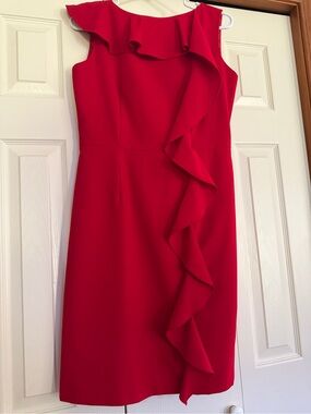 Calvin Klein Red Ruffle-Front Midi Dress